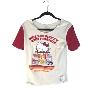 BoxLunch Sanrio Cream Red Hello Kitty Kawaii Mart‎ Graphic Raglan Tee Size XL